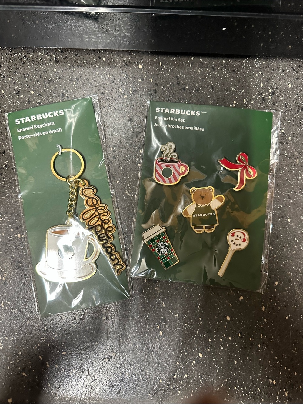 Starbucks Kids Enamel Pin & Keychain Set - Green, Red, Gold, Brown